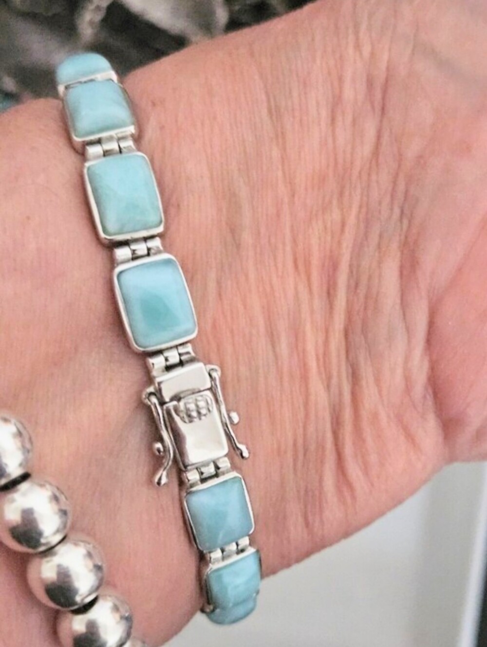 BLUE LARIMAR LINK BRACELET RHODIUM OVER STERLING SILVER - Picture 3 of 5